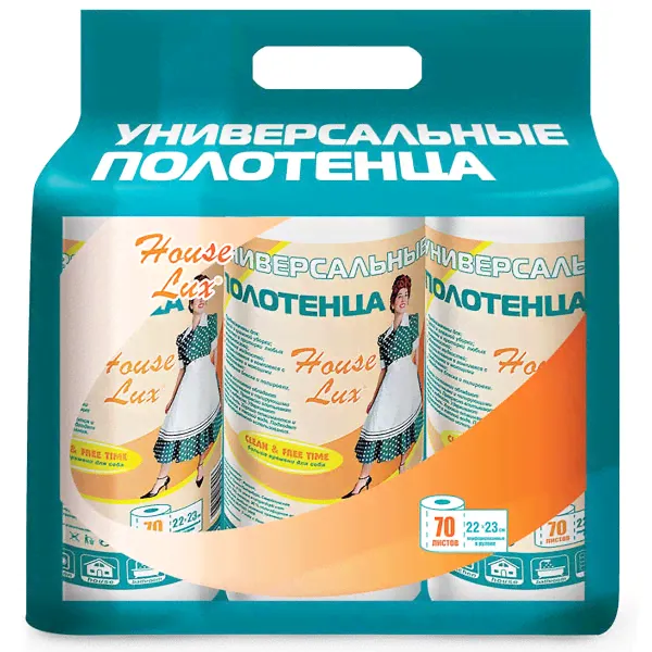House Lux 70шт*3 TRIOпак сухие полотенца универсальные-0
